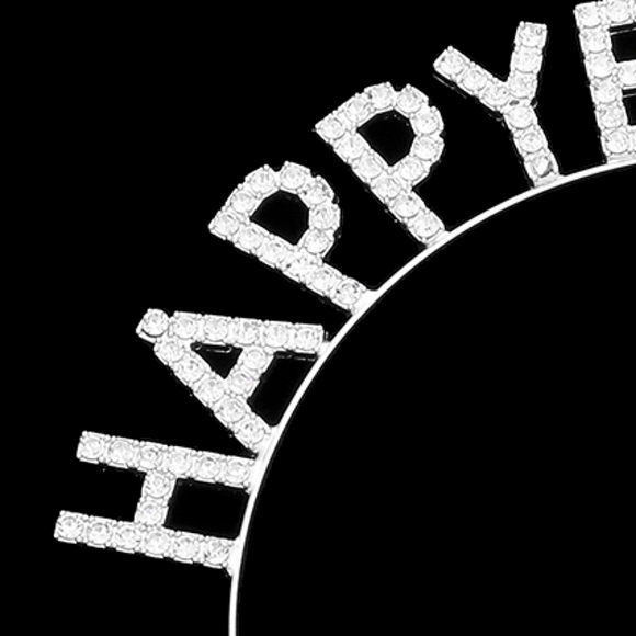 Silver HAPPY BIRTHDAY Rhinestone Crystal Headband Statement Accessory - Picture 2 of 2